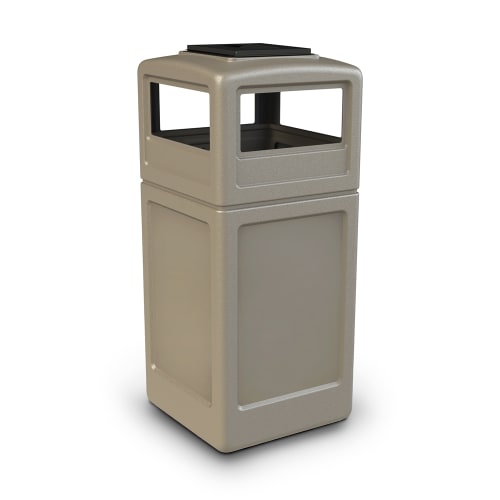 Commercial Zone PolyTec 42 Gallon Trash Container with Ashtray Lid, Beige